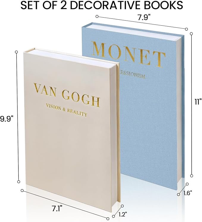 Decorative Books for Home Decor, Modern Fake Books Storage Boxes | Set of 2 Linen Coffee Table Books with Hidden Storage, Stackable Photo Keepsake Box for Living Room Bookshelf Decor, Blue