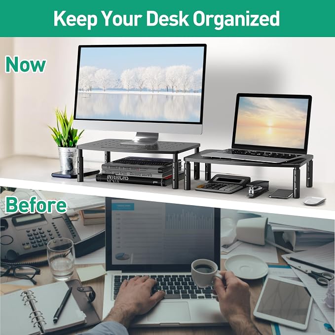 Zimilar 2 Pack Monitor Stands, 3 Height Adjustable Riser for Laptop, Printer, iMac, PC, Premium Metal Stand for 2 Monitors