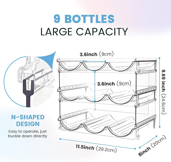 spospo Water Bottle Organizer for Cabinet, 3 Pack Water Bottle Organization and Storage Shelf, Plastic Water Bottle Holder Rack for Fridge, Kitchen, Desktop