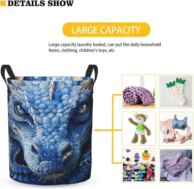 Blue Dragon Laundry Basket,Laundry Hamper,Collapsible Storage Bin, Oxford Fabric Clothes Baskets,Nursery Hamper For Home,Office,Dorm,Gift Basket