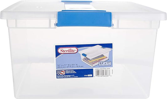 Sterilite Deep Clip Box, Stackable Small Storage Bin with Latching Lid, Plastic Container to Organize Paper, Office, Home, Clear Base and Lid, 1-Pack