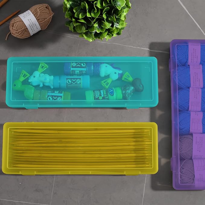novelinks Plastic Pencil Boxes and Small Plastic Containers with Lids | 6 Pack, Large Color, Large Capacity Pencil Case, Small Storage Containers, Cookie Cutter Storage, Knitting Needle Organizer