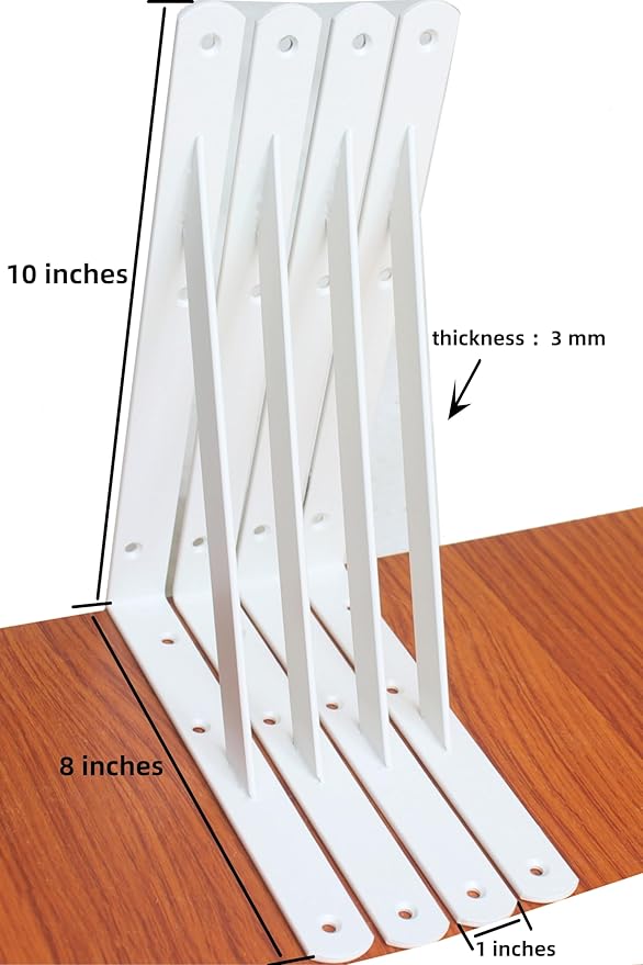 2 Pack L10 x H 8" White Heavy Duty Shelf Brackets with Screws Metal Shelf Brackets Shelf Support Angle Brackets for Shelves L Brackets Heavy Duty Floating Shelf
