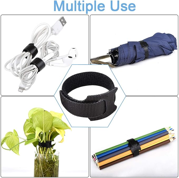 Nettbe 60 PCS 6 Inches Reusable Cable Ties, Adjustable Cord Straps Wire Organizer Cord Wrap and Hook Loop Cable Management