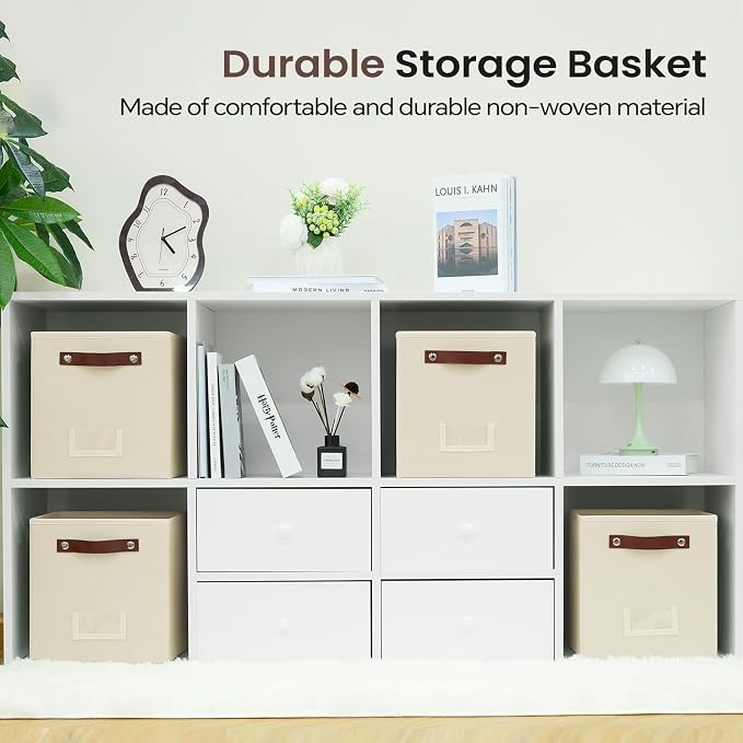 FinishingBo 6-Pack Storage Cubes with Handles & Label Holders Basket, Closet Cube Home Organizer Bins(Beige, 10.5*10.5*11 inch)