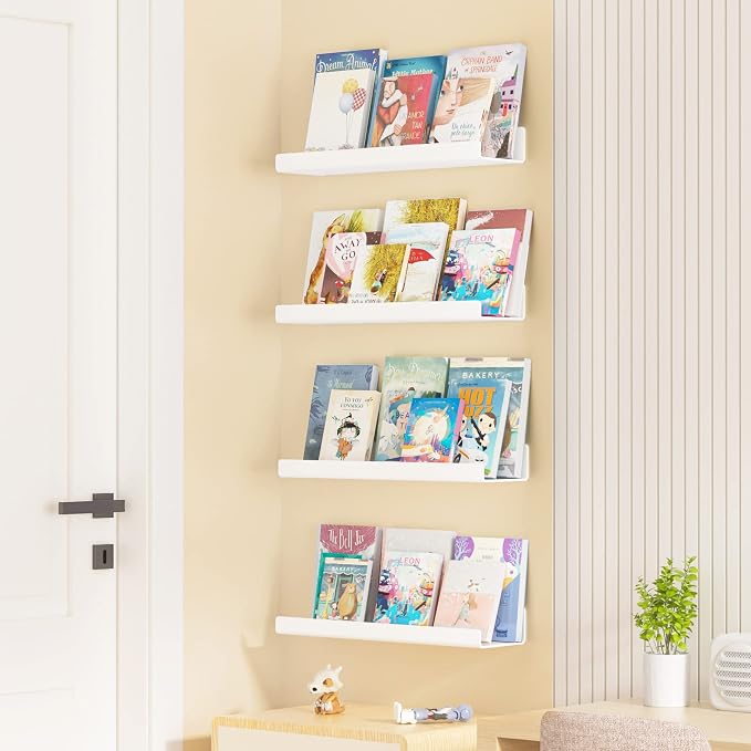 upsimples 4 Pcs 15" Acrylic Shelves for Wall Organize and Display, White | Cute Floating Shelf for Perfume, Skincare, Nail Polish, Wall Organizer for Bedroom, Living Room, Playroom, Room Décor