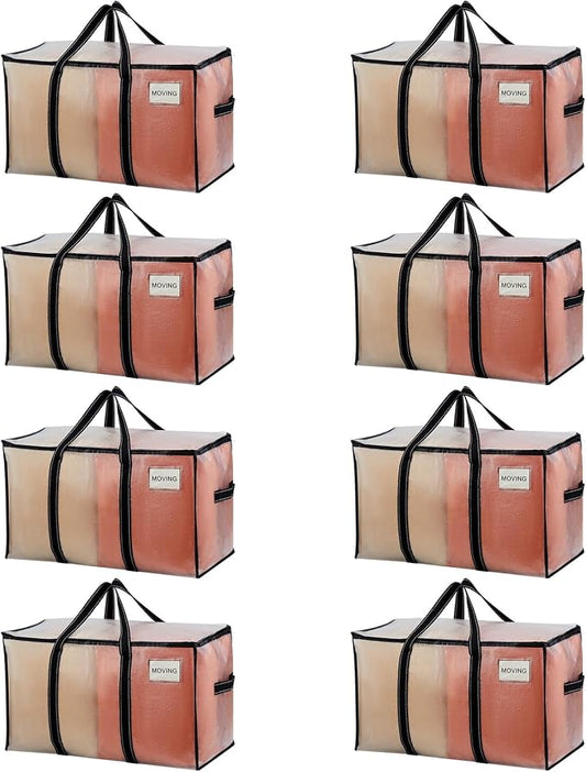 VENO 8 Pack Clear Moving Bags Heavy Duty, 90L Extra Large Transparent Storage Bags, 50lbs Loads, Zippers, Handles & Tag, Moving Boxes Alternative for College Dorm Essentials, Closet