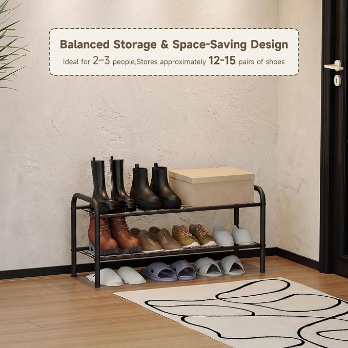Shoe Rack,Long Shoe Organizer for Closet,Wide Shoe Storage for Entryway, 2 Tier Sturdy Metal Free Standing Shoe Shelf