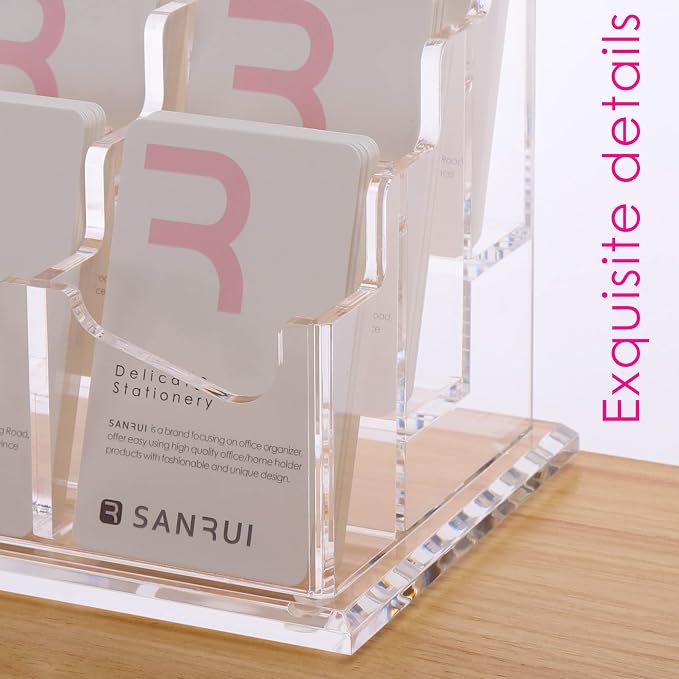 SANRUI Vertical Business Card Holder for Desk，Clear Acrylic Business Card Display Stand，6 Slots 3 Tier ，Holds 300 Cards