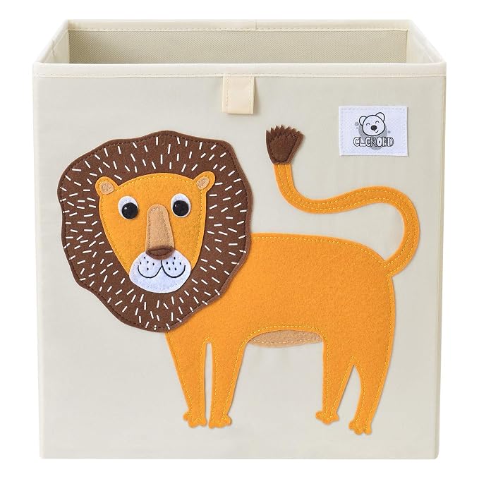 Foldable Animal Cube Storage Bins Fabric Toy Box/Chest/Organizer for Toddler/Kids Nursery, Playroom, 13 inch (Lion)