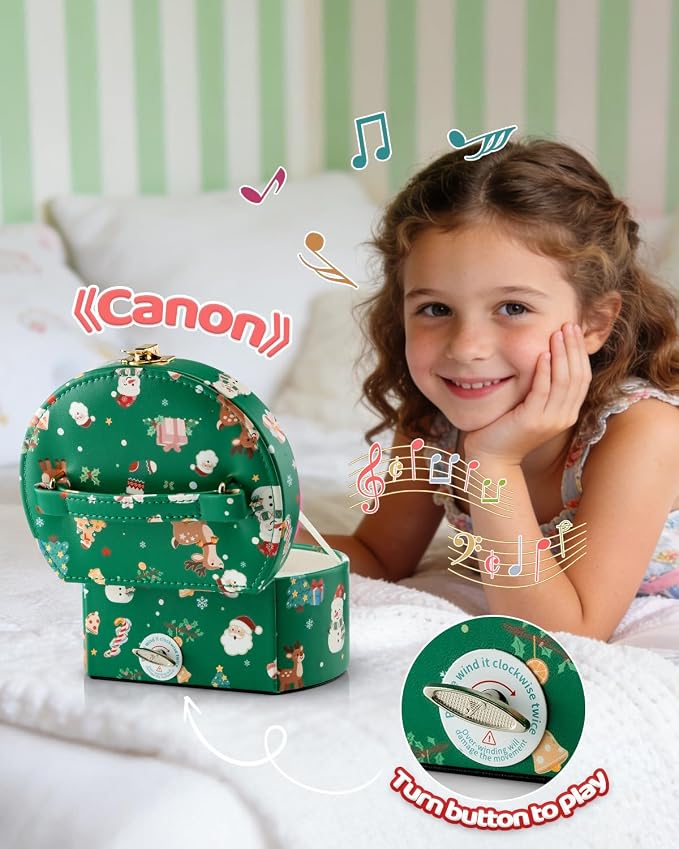 VLANDO 2Pcs Gifts for Girl, Musical Jewelry Box for Girls, Small Kid Music Box with Ballerina for Party Bedroom Decor, Gifts for Girls Kids - Christmas Green
