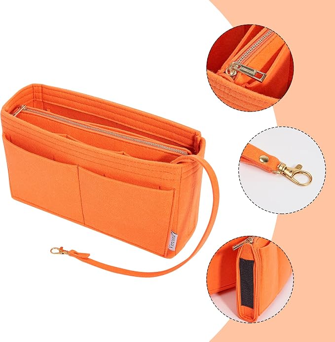 Vercord Felt Organizer Insert For Purse Handbag Tote Bag In Bag Inside Shaper Divider Neo Orange Slender Medium