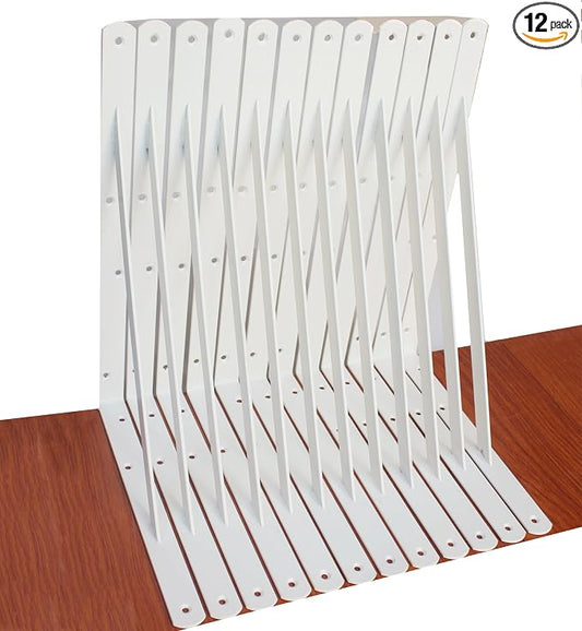 12 Pack L14 x H 10" White Heavy Duty Shelf Brackets with Screws Metal Shelf Brackets Shelf Support Angle Brackets for Shelves L Brackets Heavy Duty Floating Shelf