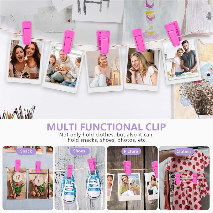 KISEER 40 Pcs Plastic Baby Hanger Clips Slim-line Finger Clips Set for Clothes Hanger Velvet Hanger (Pink)