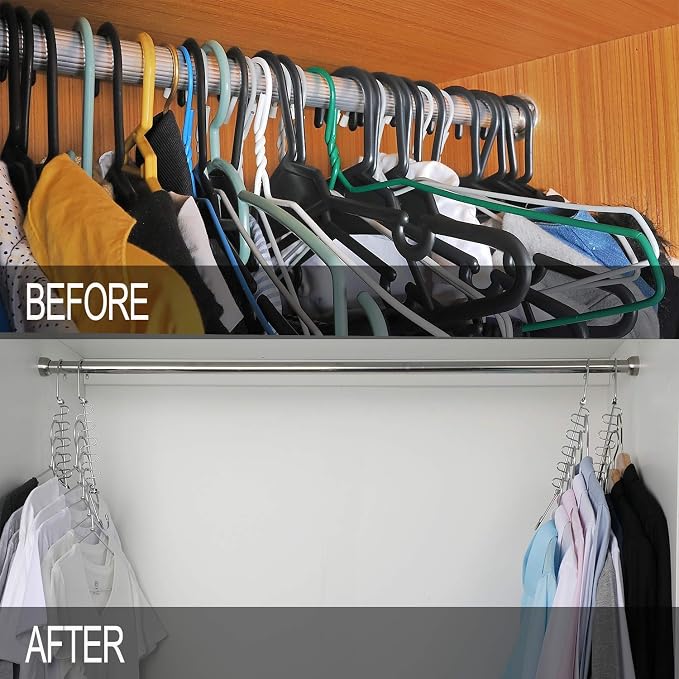Meetu Space Saving Hangers Magic Cloth Hanger Metal Closet Organizer for Wardrobe Organization (Pack of 20)
