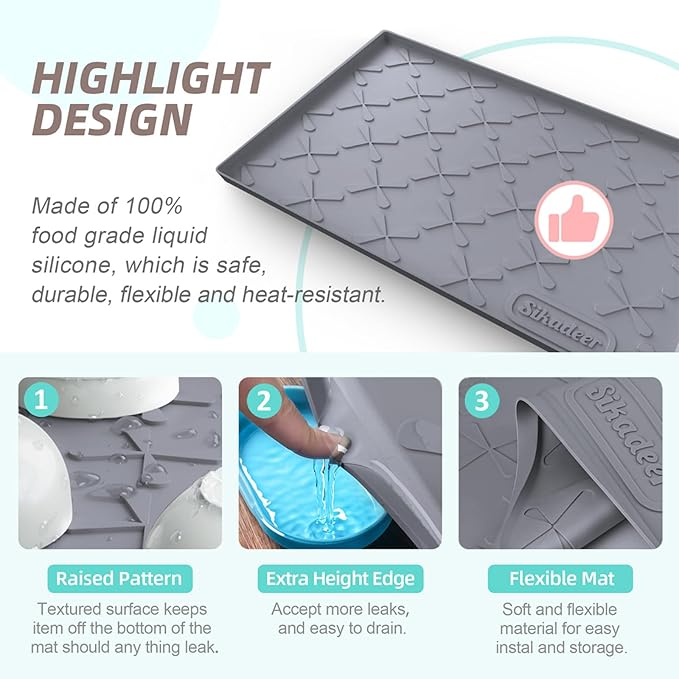 SIKADEER 34" x 19" Under Sink Mat Waterproof , Silicone Mat Kitchen Drawer Shelf and Cabinet Liner, Sink Protector for Bathroom Organizers and Storage, Boot Tray Pet Food Mats