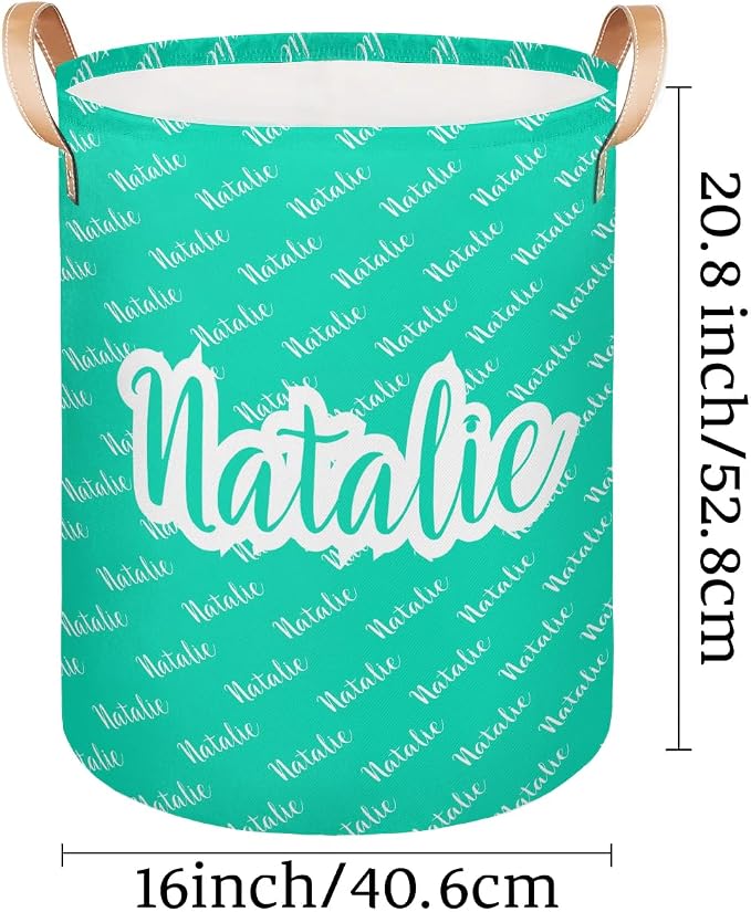 Personalized Laundry Basket, Custom Gift Laundry Hamper, Collapsible Nursery Waterproof Laundry Baskets, Dirty Clothes Toy Hamper with Handles Name Blue Green