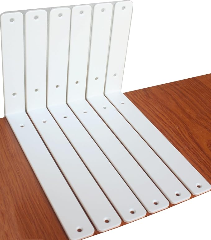 6 Pack - L 12" x H 8" x W1.5, 5mm Thick White L Shelf Bracket, Iron Shelf Brackets, Metal Shelf Brackets, Floating Shelf, Shelf Supports with Screws