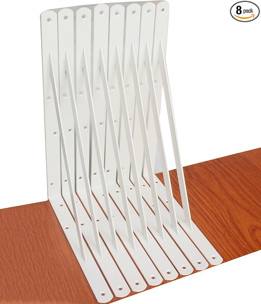 8 Pack L14 x H 10" White Heavy Duty Shelf Brackets with Screws Metal Shelf Brackets Shelf Support Angle Brackets for Shelves L Brackets Heavy Duty Floating Shelf