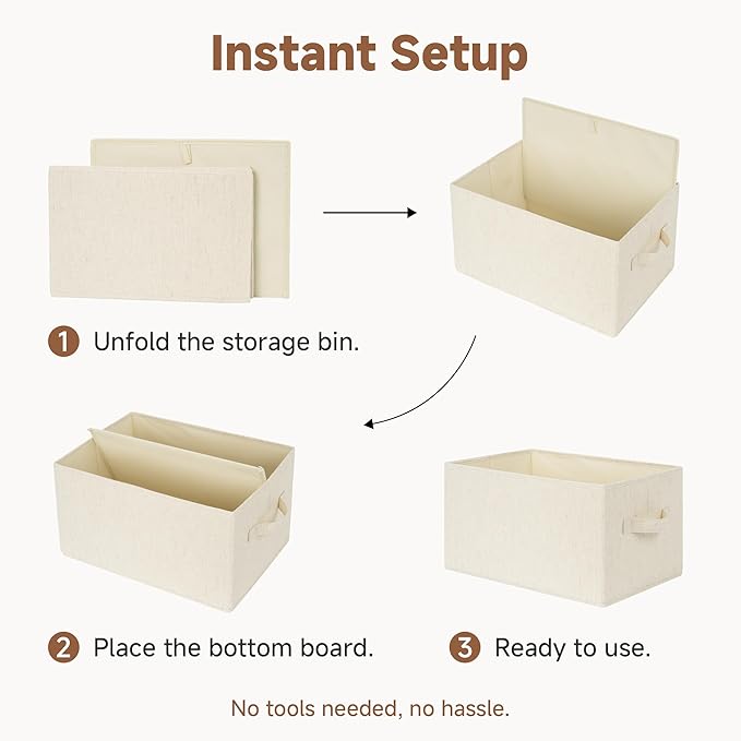 StorageWorks Closet Organizers and Storage Bins, Shelf Baskets for Clothes Storage, Fabric Storage Bins for Organization, Beige(NaturWeave Fabric), 3-Pack, Extra Large