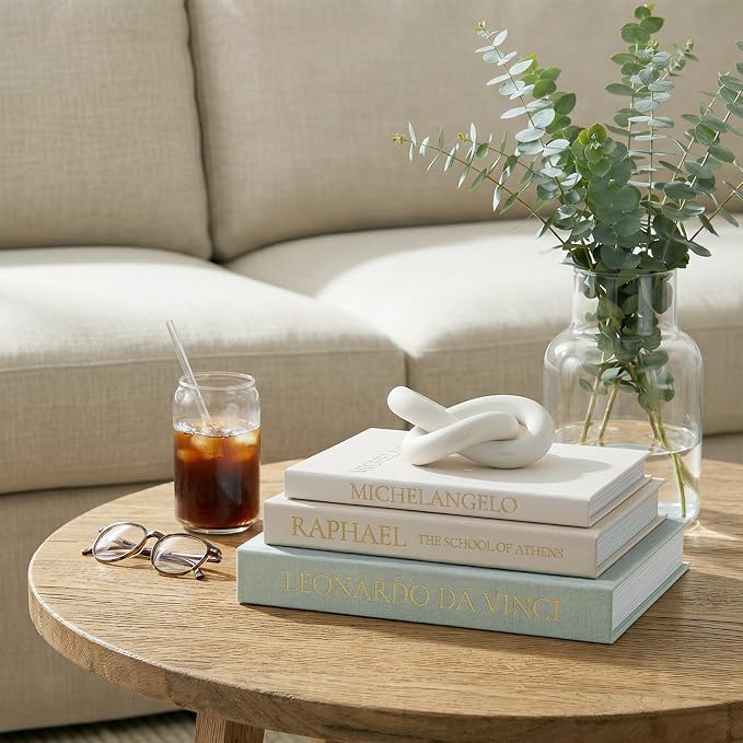 Linen Faux Book Box Set of 3, Decorative Books for Shelves, Fake Books for Decoration with Secret Compartment, Modern Aesthetic Table Decor, Linen Covered Hollow Book Box (Greyish-Beige-White)