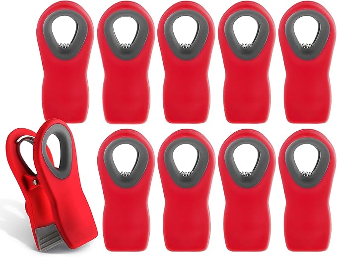 COOK WITH COLOR Bag Clips with Magnet- Food, Chip, Bag Clips for Food Storage with Airtight Seal Grip for Bread, Snack and Food Bags (Red, Pack of 10)