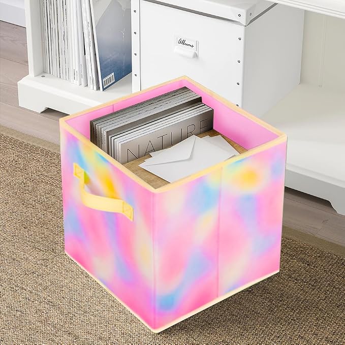PowerKing Collapsible Storage Cubes with Handles, Fabric Foldable Bins for Closet Shelves, Durable Organization Storage Bins, 10.5'' x 11'' x 10.5'' (2Pack, Rhyme Color)