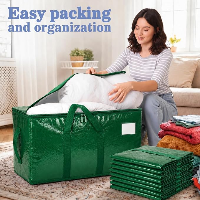 Songrey Heavy Duty Moving Bags, 4 Pack Large Storage Bags with Zipper & Handles, Waterproof Totes Bags for Clothes Packing, Moving, College Supplies, Home Organization