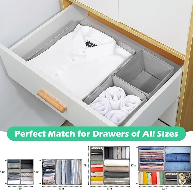 Drawer Clothing Organizer 16-Pack, Grey 3 Sizes Underwear Drawer Dividers, Fabric Folding Wardrobe Organizer, Can Store Baby Clothes, Bras, Underwear, Panties, Belts, Socks, Ties