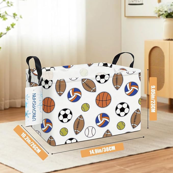Rectangular Collapsible Colorful Balls Storage Basket Nursery Organizer | Storage Bin Foldable Canvas with Handles for Organizing Home Kitchen Children Toys Office Closet Shelf Baskets