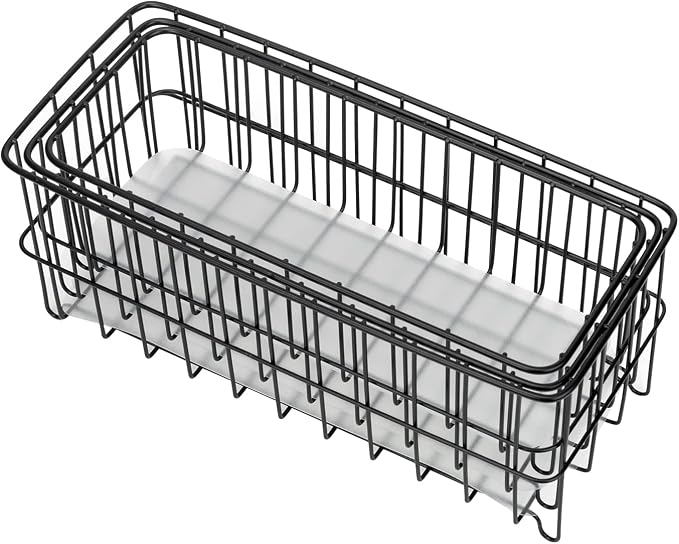 HANZE [Set of 3 Small Metal Wire Storage Organizer Basket Bins, Baskets for Household Purposes - Black