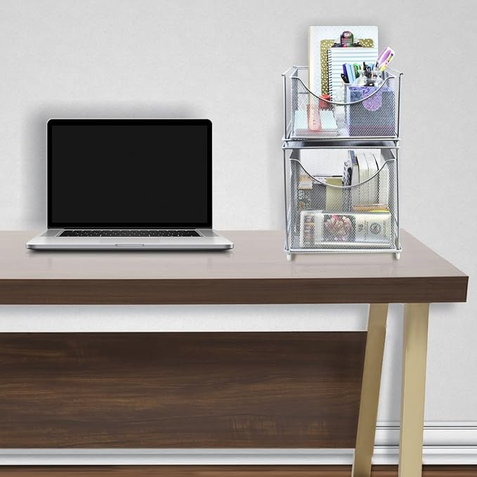 Sorbus® Cabinet Organizer Drawer with Cover—Mesh Storage Organizer w/Pull Out Drawers—Stackable, Ideal for Countertop, Cabinet, Pantry, Under the Sink, Desktop and More (Silver Bottom Drawer)