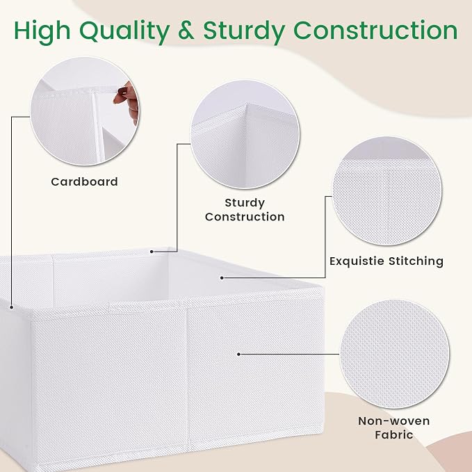 Criusia 16 Pack Underwear Drawer Organizer, Drawer Organizer Clothes, Foldable Cloth Storage Box Closet Dresser Drawer Divider Organizer for Clothes, Scarves (White)