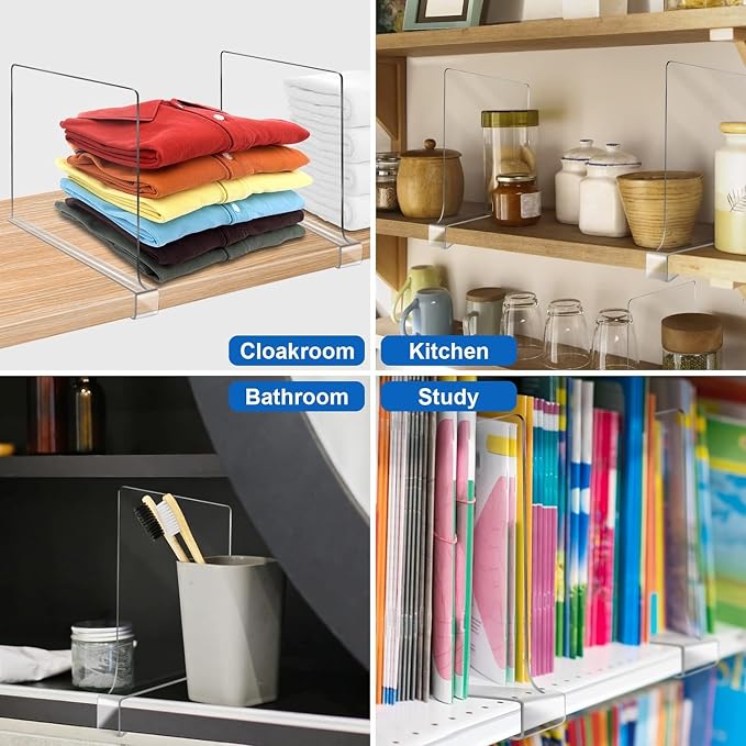 11 Inches [Extra Tall Version] Clear Shelf Dividers for Closet Organization and Storage, 6 Pack Purse Organizer for Closet Acrylic Adjustable Bookshelf for Organization, Perfect for Sweater, Clothes