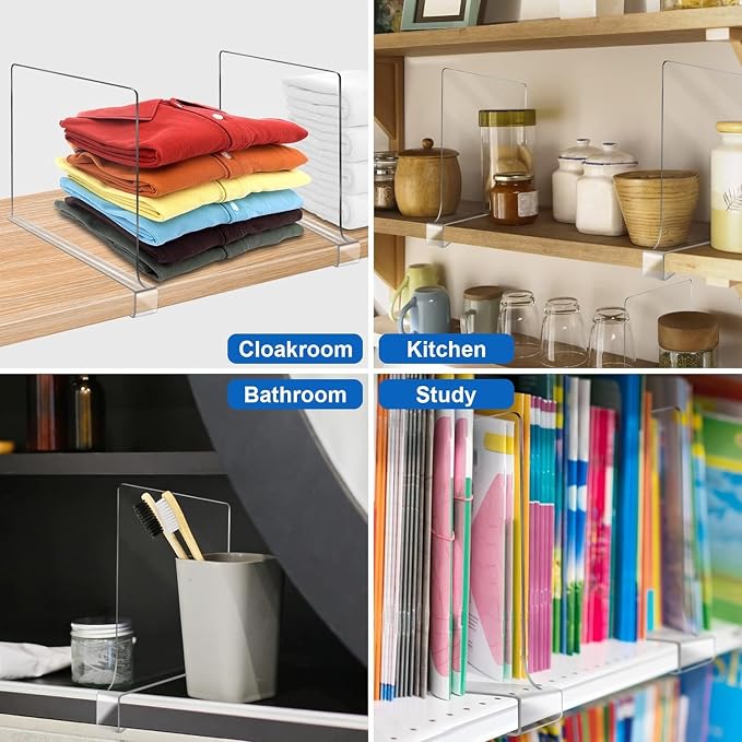 11 Inches Tall [Extra Tall Version] Shelf Dividers for Closet Organization and Storage, 8 Pack Purse Organizer for Closet Acrylic Bookshelf for Organization, Perfect for Sweater Shirts Handbags