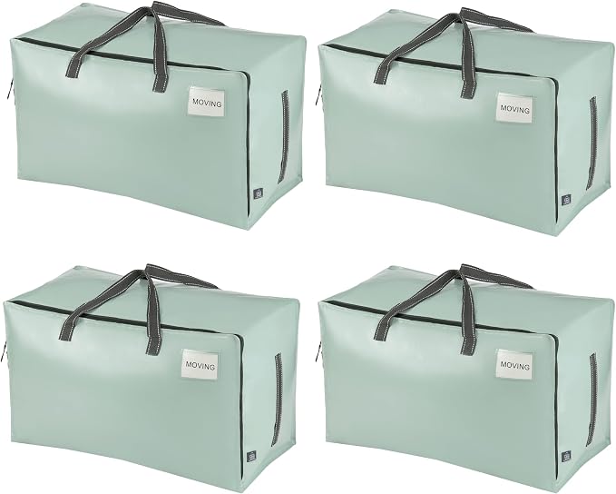 VENO 4 Pack Extra Large Heavy Duty Moving Bags with Wide Opening & Reinforced Handles, Reusable Storage Tote Bags with Strong Zippers for Clothes, College Dorm Essentials & Moving Supplies