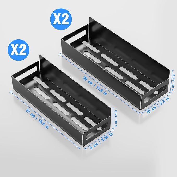 Magnetic Spice Rack Organizer For Refrigerator, Magnetic Shelf For Refrigerator And Microwave Oven, Metal Kitchen Organizer For Space Saver (4 Pack Black)
