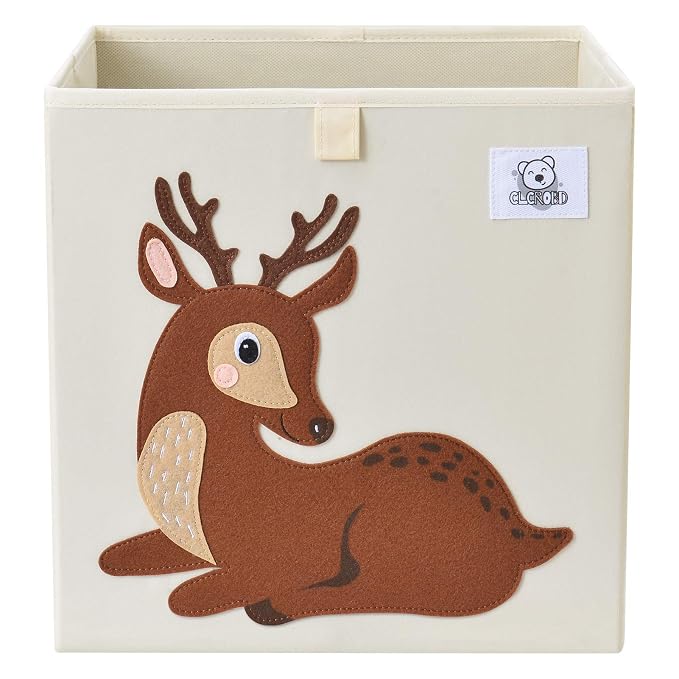 Foldable Animal Cube Storage Bins Fabric Toy Box/Chest/Organizer for Toddler/Kids Nursery, Playroom, 13 inch (Deer)
