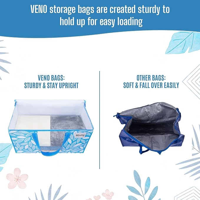 VENO 2 Pack Heavy Duty Moving Bags, Clothes and Comforter Storage Bags with Clear Window, College Dorm Essentials Packing Supplies, Foldable Boxes Alternative (Spring Breeze, 2 Pack)
