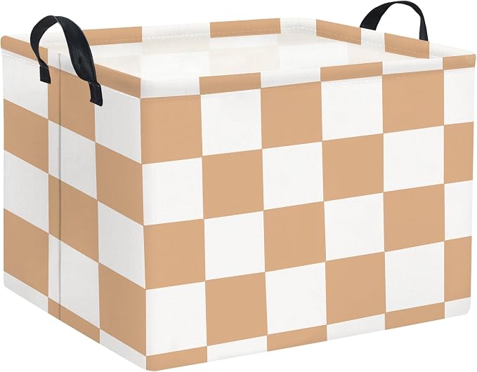 Rectangular Storage Basket for Home Kitchen Girls Cute Storage Bin Organizer Shelf Book Room Decor(Brown Checked)