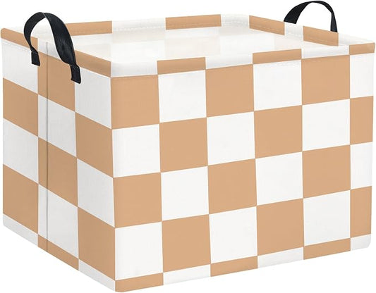 Rectangular Storage Basket for Home Kitchen Girls Cute Storage Bin Organizer Shelf Book Room Decor(Brown Checked)