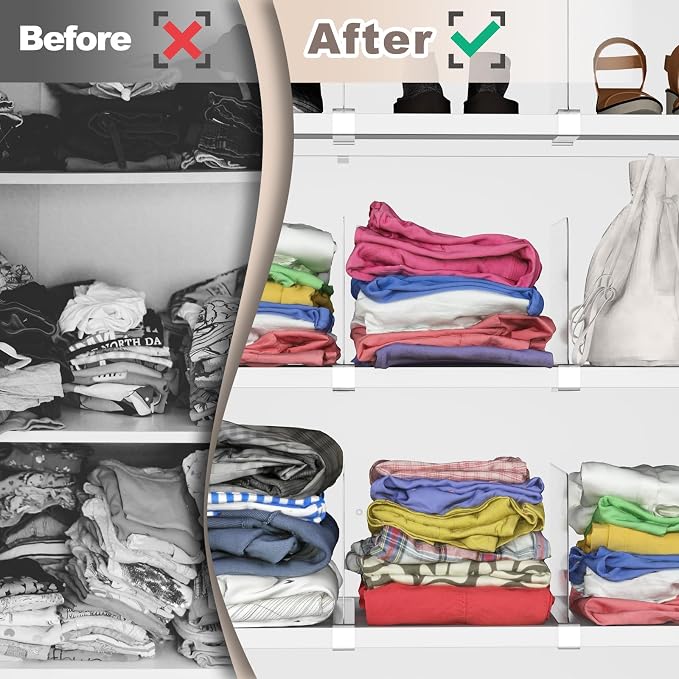 4PCS Acrylic Shelf Dividers for Closet Organization,Clear Closet Dividers for Shelves,Vertical Purse Organizer for Closet,Cabinets,Wardrobes,Bookcases