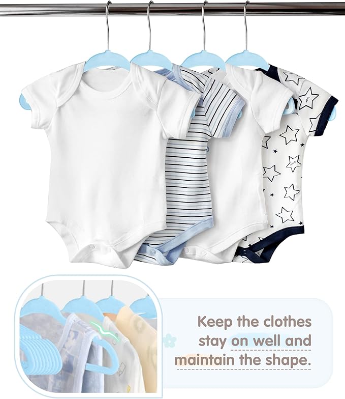 VIS'V Velvet Baby Hangers with 6 Pcs Size Dividers, 11 Inch, Blue, 50 Pcs | Compact Size, Non Slip, Infant Toddler Nursery Closet Organization
