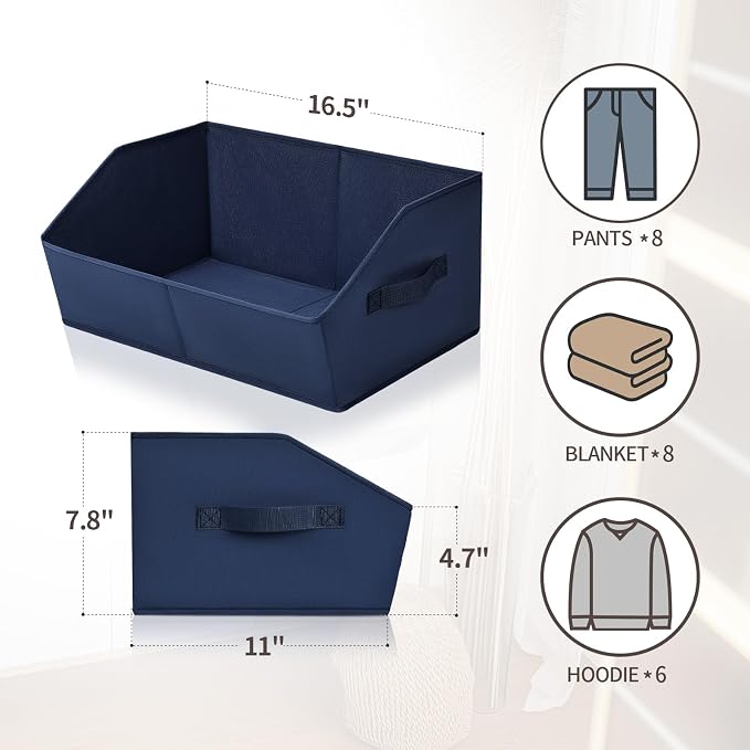 Homsorout Closet Baskets for Shelves Trapezoid - Decorative Storage Baskets with Handle, Closet Bins for Organization, Shelf Storage Bins for Clothes, Books, Home, Office, 3 Pack, Navy Blue