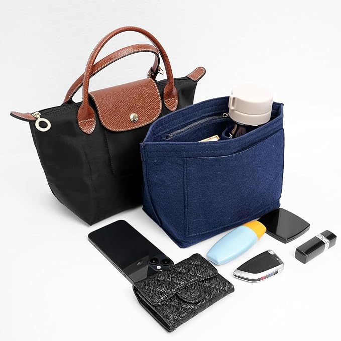 LOUKAYCCI Felt Purse Organizer Insert for Longchamp Le Pliage M Handbag Insert (Dark Blue, Medium)