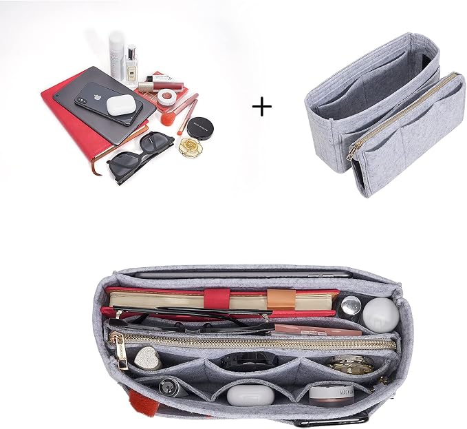 Vercord Felt Organizer Insert For Purse Handbag Tote Bag In Bag Inside Shaper Divider Neo Grey Slender Medium
