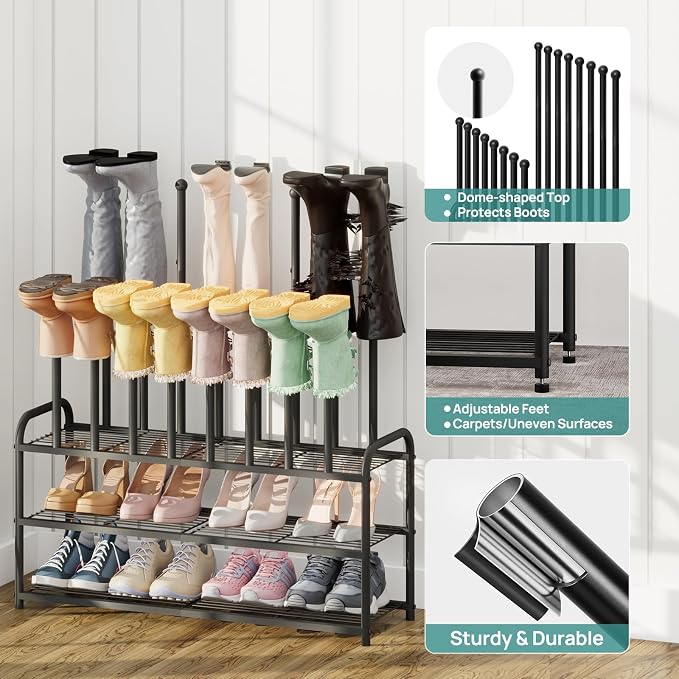 viewcare Tall Boot Rack, Long Boot Rack Organiser, Tall Boots with Shoe Rack for Closet, 3-Tier Shoe Shelf Storage Organiser for Entryway