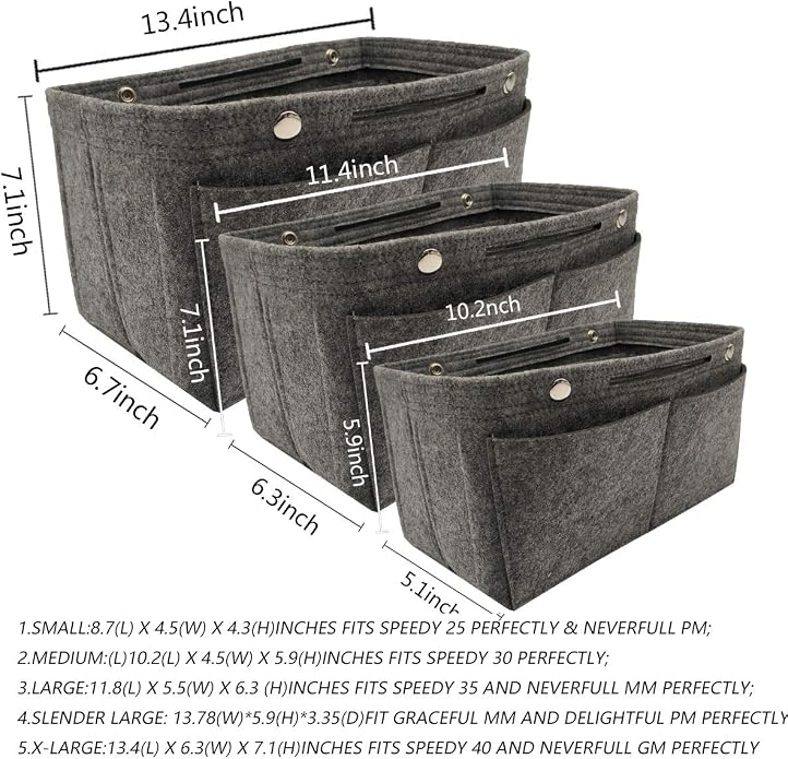 LEXSION Felt Purse Organizer Insert Multi Pocket Bag Organizer Shaper | zipper bag, tote shaper, multi pocket bag, handbag shaper, various sizes
