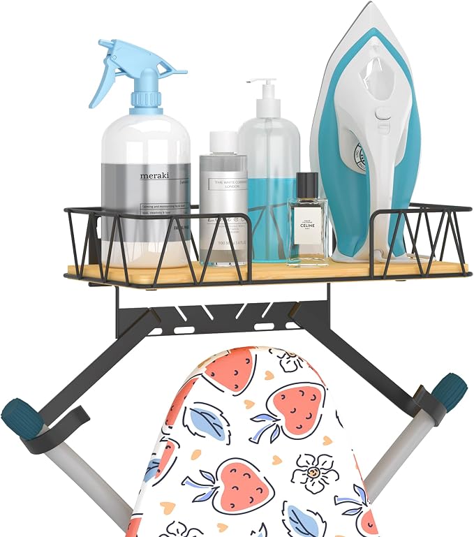 Ironing Board Hanger with Removable Hooks, Ironing Board Holder Wall Mounted for T/Y Leg, Space Saving Iron Holder for Laundry Room Storage and Organization