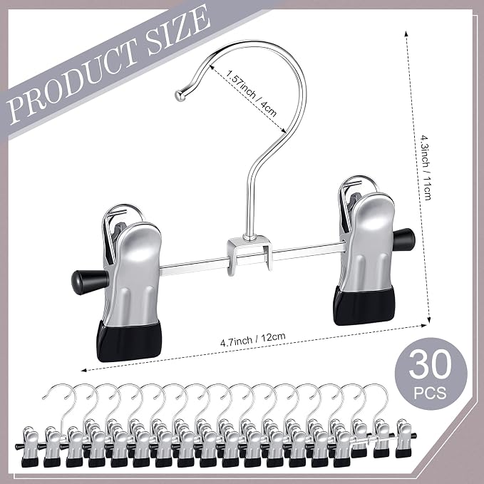 Yinkin 30 Pcs Steel Boot Hangers with 2 Adjustable Clips Multifunctional Hangers Travel Portable Hanging Clips Heavy Duty Clothespins Bulk Boot Organizer for Handbags Clothes Laundry Home Socks Hat